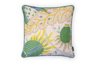 Green embroidered cushion by Alice Kettle limited edition textile design Edition 40