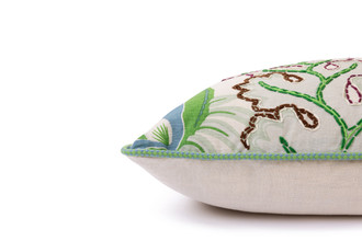 Green embroidered cushion by Alice Kettle limited edition textile design Edition 39 side detail