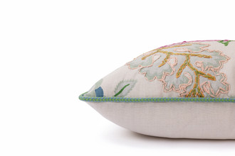 Green embroidered cushion by Alice Kettle limited edition textile design Edition 41 side detail