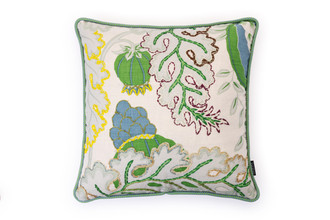 Green embroidered cushion by Alice Kettle limited edition textile design Edition 39