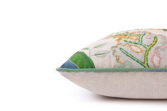 Green embroidered cushion by Alice Kettle limited edition textile design Edition 38 side detail