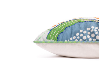 Green embroidered cushion by Alice Kettle limited edition textile design Edition 42 side detail