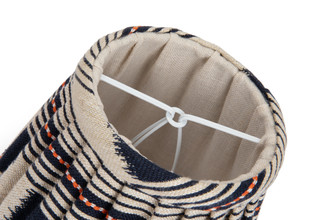 6" Lost and Found Indigo pleated Lampshade showing linen lining inside and candle clip fitting.