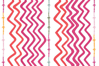 Rick Rack vinyl wallpaper in Fuchsia, showcasing pink and orange zigzag pattern on white background. Printed design, perfect for lively, high-traffic interiors.