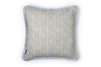 Olaf Hajek Dancing Vines cushion in Aqua with reversible fringe