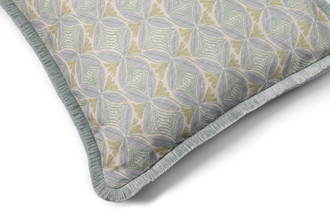 Olaf Hajek Dancing Vines cushion in Aqua with reversible fringe
