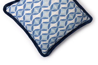 Olaf Hajek Dancing Vines cushion in Royal Blue with reversible fringe