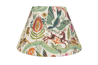 Statement lampshade in Olaf Hajek River of Joy wallpaper in vibrant fuchsia tones