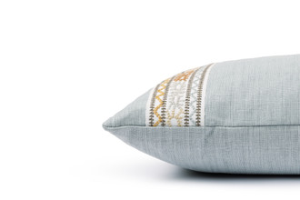 Soprano Pale Blue Linen Cushion with Caravanne Embroidered Natural Border Trim two Stripes