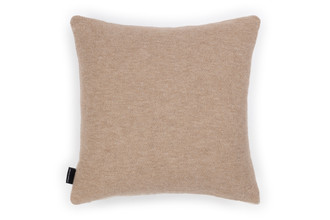 Alpaca Rose and Dune Ecru square cushion with split-colour design, finished with a strip of Trapeze Natural , Back of Cushion