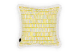 Back Crochet Limone cushion with Teepee Bianco fringe trim ex-display from Peter Mikic showroom