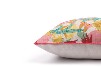 Cactus Flower embroidered cushion ruby by Alice Kettle with Soprano linen back and Rosa piping Edition 2 side detail