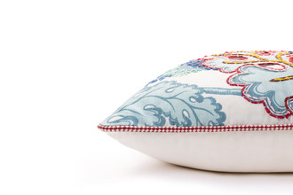 Carnival embroidered cushion aubergine by Alice Kettle limited edition handcrafted design Edition 14 side detail