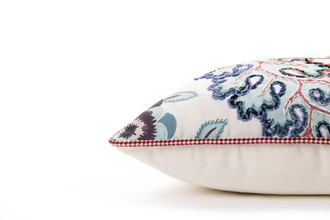 Carnival embroidered cushion aubergine by Alice Kettle limited edition handcrafted design Edition 13 side detail