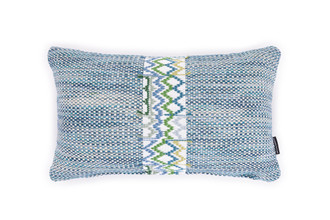 Lomi Sololá cushion 30x50cm in turchese blue green with central geometric border trim for indoor and outdoor use