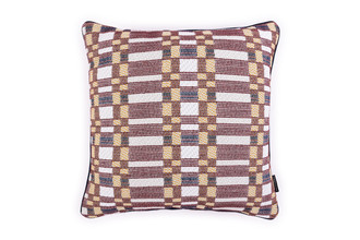 Portico cushion 45x45cm in rosso with woven check pattern and Vertelli trim for outdoor and contract use