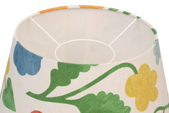 Statement lampshade in Makoto Kagoshima Array wallpaper in vibrant grass tones. Duplex Ring Fitting. PVC White card internal lining