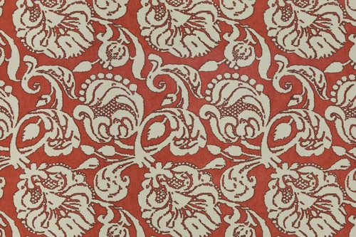 Anna Floral Printed Wallpaper in pomegranate, designed by Michael Szell for Christopher Farr Cloth, featuring a vibrant, nature-inspired floral pattern. Printed in the UK.