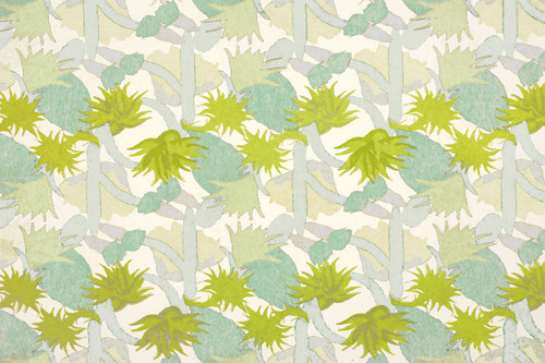 Cactus Flower Printed Wallpaper in Aruba blue by Commune. A vibrant, abstract floral design in lime green, soft blue, and aqua. Fresh and contemporary—perfect for modern spaces seeking bold, artistic expression.