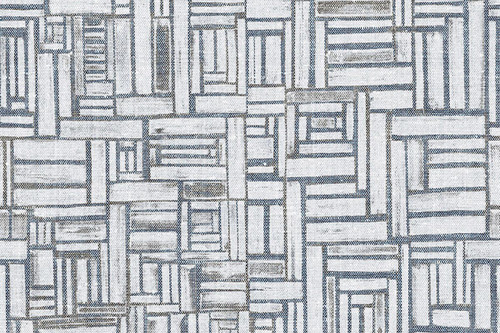 Gozo Raffia Wallpaper in Cobalt – features rich blue square motifs on natural grasscloth, highlighting bold, geometric lines and artisanal texture in collaboration with Kate Blee.