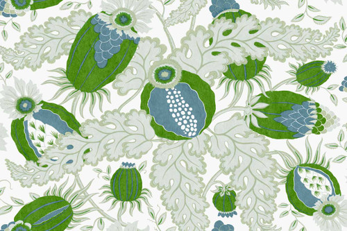 Carnival Vinyl Wallpaper in Fern — a lively pomegranate-inspired pattern in layered fern green tones, printed on durable vinyl with a wipeable finish, ideal for stylish, high-traffic interiors.