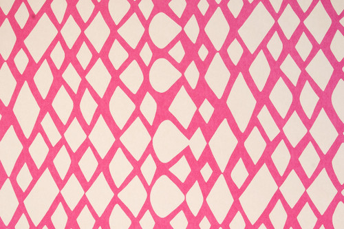 Sandra Blow designed, Tessera wallpaper in bright pink colour. Bold, abstract geometric patterns.