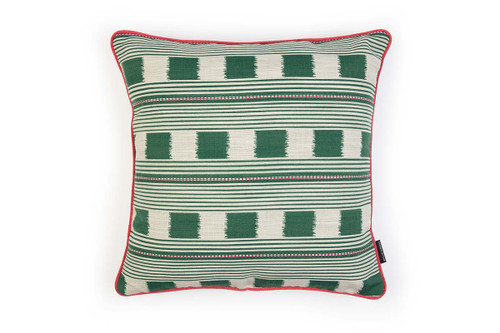 Lost and Found cushion 45x45cm in verde with woven check pattern for outdoor and contract use