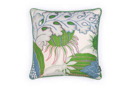 Green embroidered cushion by Alice Kettle limited edition textile design Edition 31