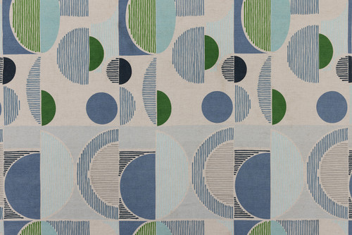 Galaxie green and blueembroidered and printed fabric