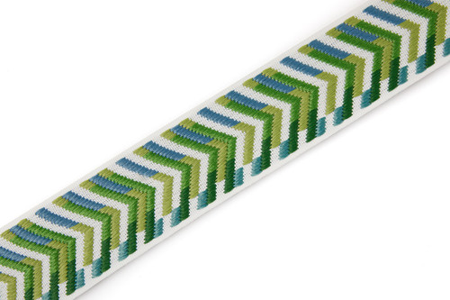 Xela Border performance trim in Prato Green – woven interior border tape for upholstery, curtains, and decorative detailing.