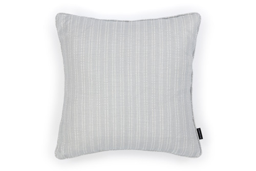 Algonquin linen cushion in pale blue stripe with piping, designed for sophisticated and refined interior settings.