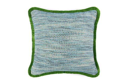 Lomi Chichi cushion 45x45cm in turchese with Chichi fringe trim in green and blue tones