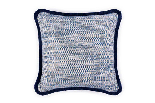 Lomi Chichi cushion 45x45cm in azzurro with colourful fringe trim, durable for indoor and outdoor use