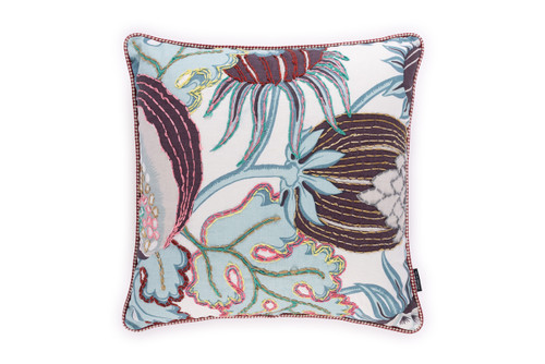 Carnival embroidered cushion aubergine by Alice Kettle limited edition handcrafted design Edition 07