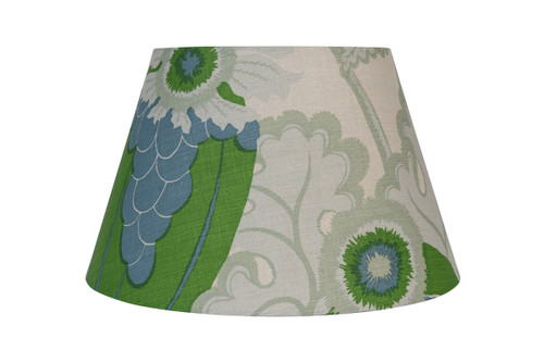 Christopher Farr Cloth Carnival Green fabric laminated lampshade made from linen fabric, suitable for table or floor lamp use.