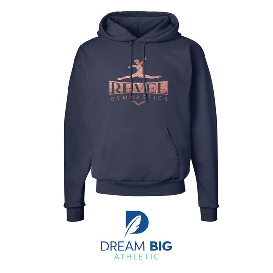 Revel Navy Blue Hoodie with Rose Glitter logo