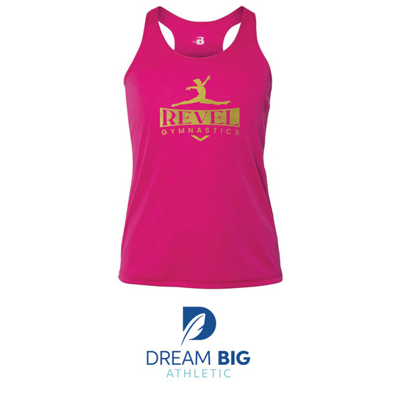 Revel Hot Pink Tank Top with Gold Glitter logo