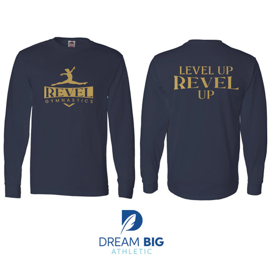 Revel "Level Up Revel Up" Navy Blue Long Sleeve T with Gold