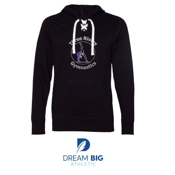 Three Rivers Black Lace-Up Hoodie with Glitter logo