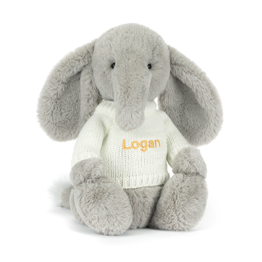 Bashful Luxe Elephant Thuddeus with Personalised Cream Jumper, Main View