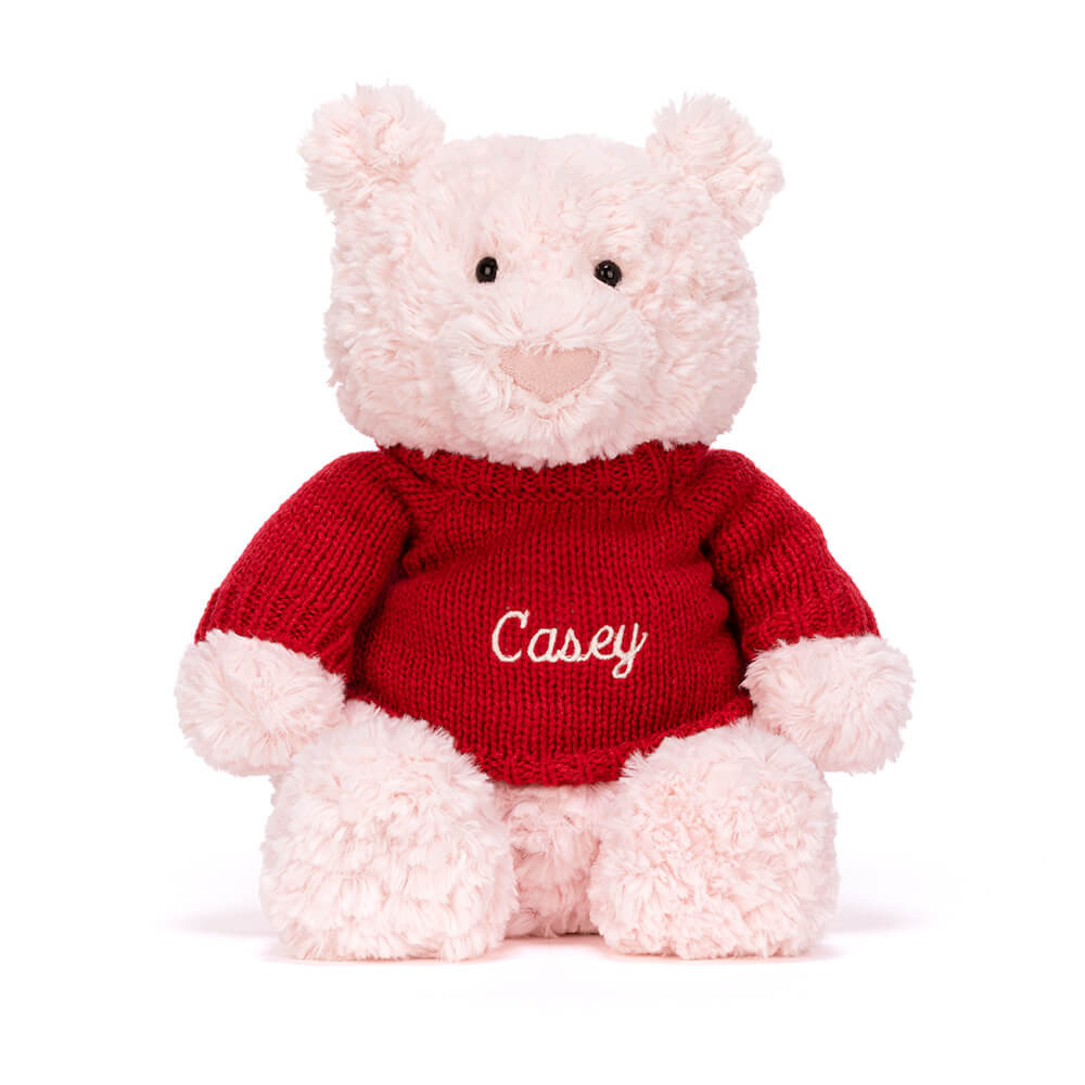 Leola Bear mit personalisiertem Pullover in Rot – Offizielles Jellycat