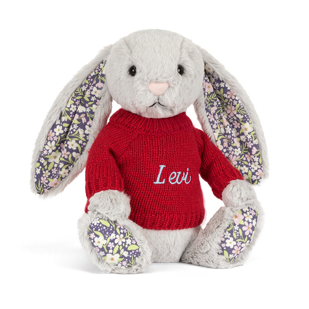 Blossom Silver Bunny 'Bloom' mit personalisiertem Pullover in Rot