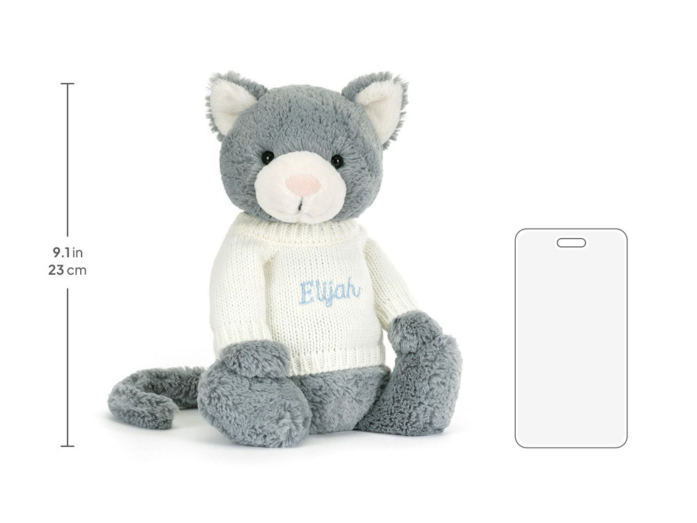 Bashful Kitten with Personalized Cream Jumper, size chart