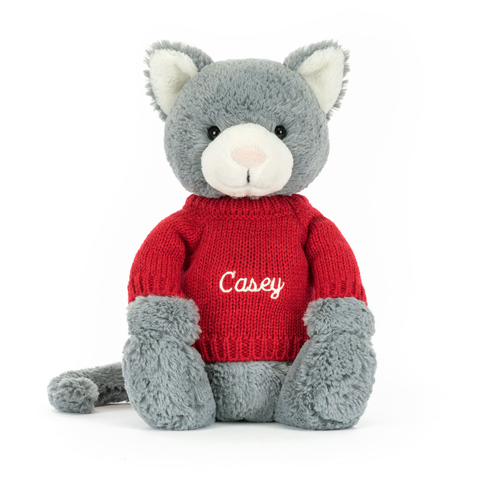 Bashful Kitten with Personalised Red Jumper, View 4