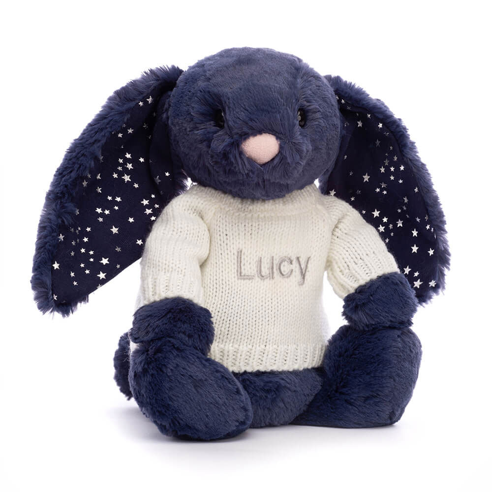 Bashful Stardust Bunny with Personalised Cream Jumper - Official Bashful Stardust Bunny with Personalised Cream Jumper - Official