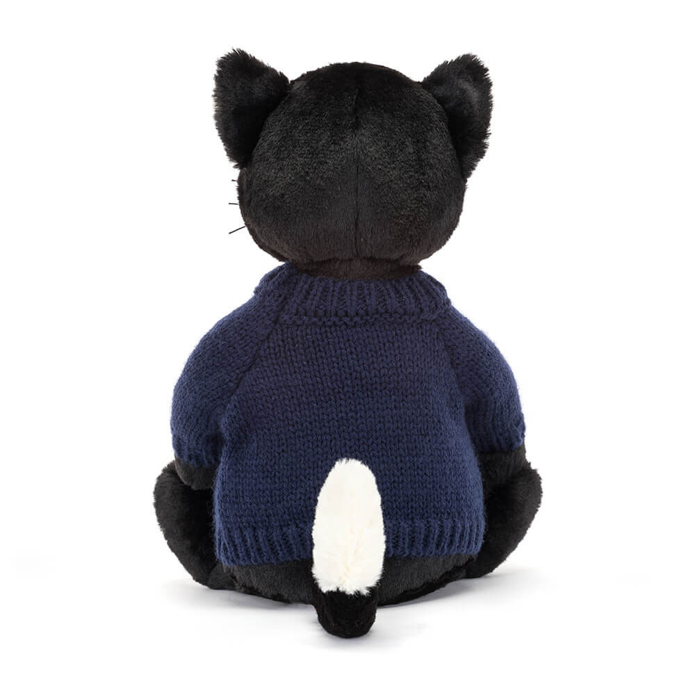 Bashful Black Kitten with Personalised Navy Jumper, View 4