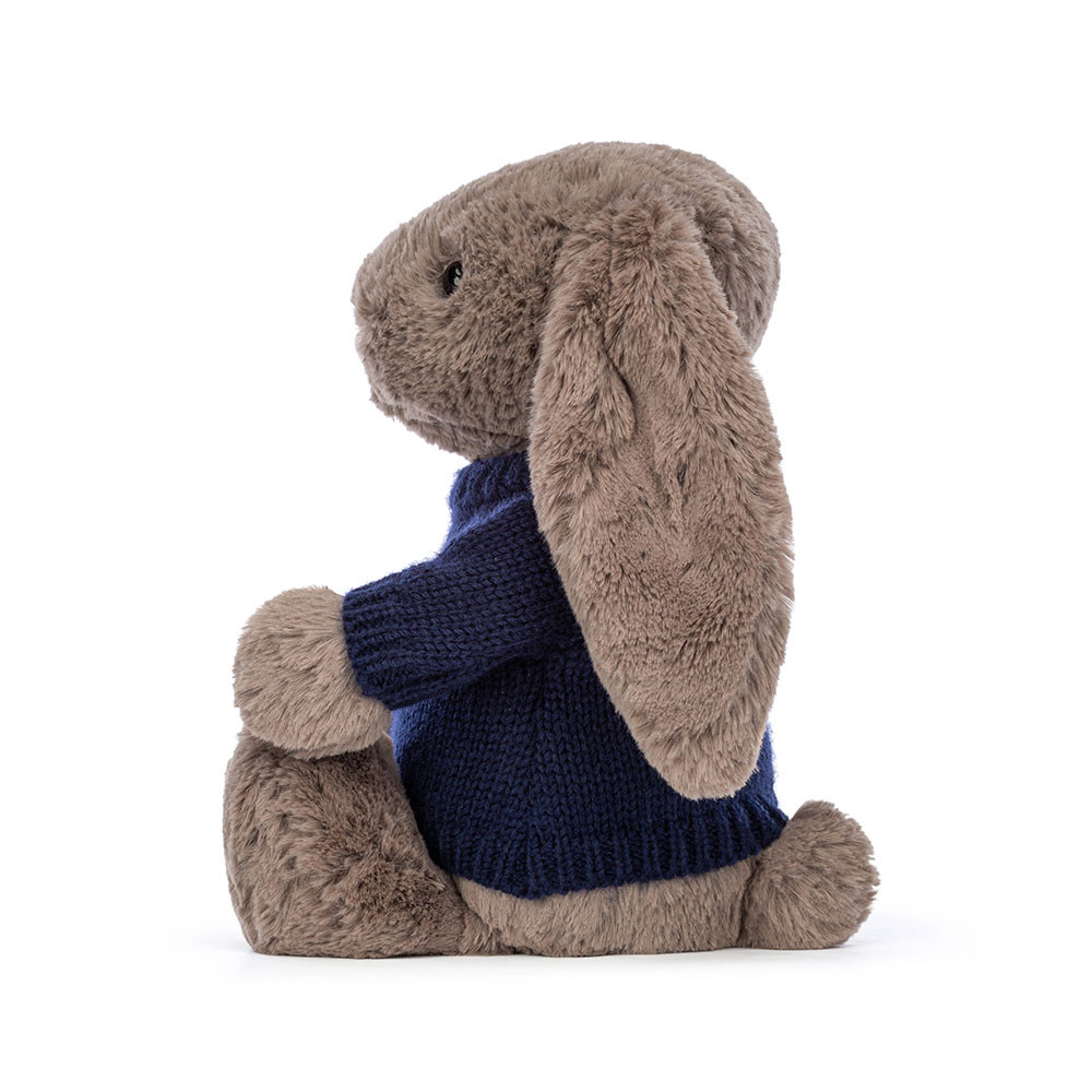 Bashful Truffle Bunny with Personalised Navy Jumper, View 3