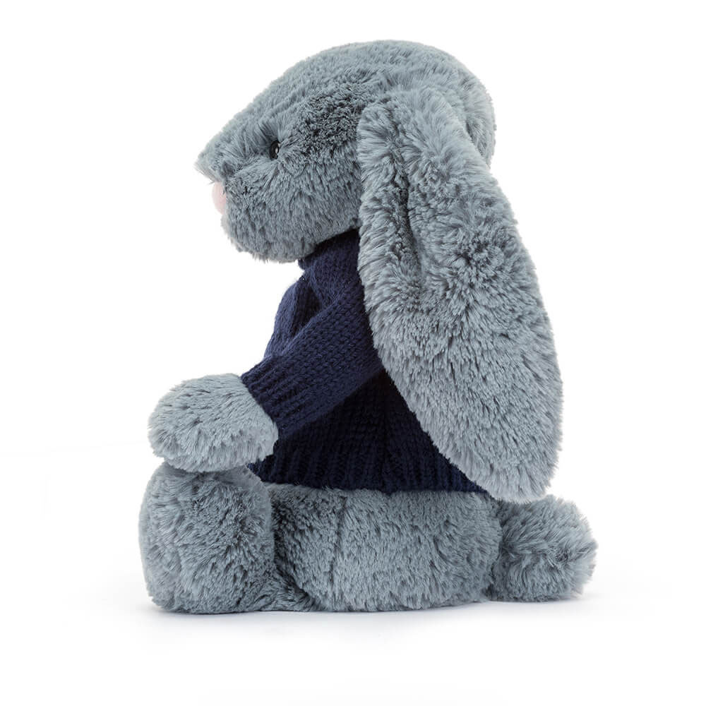 Bashful Dusky Blue Bunny with Personalised Navy Jumper, View 3