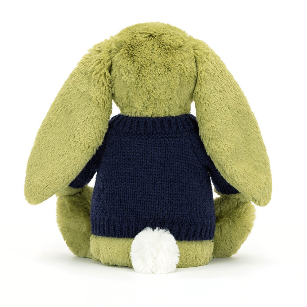 Bashful Moss Bunny with Personalised Navy Jumper , View 3