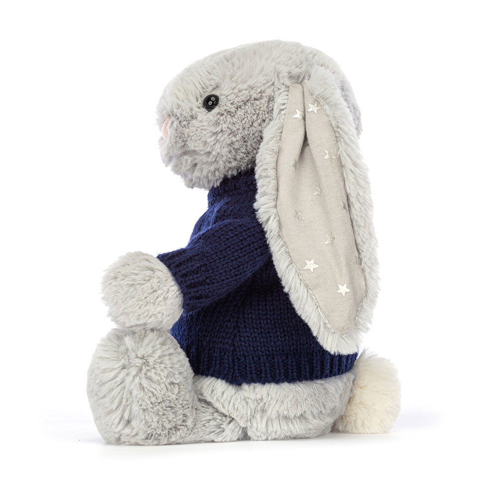 Bashful Shimmer Bunny with Personalised Navy Jumper, View 3